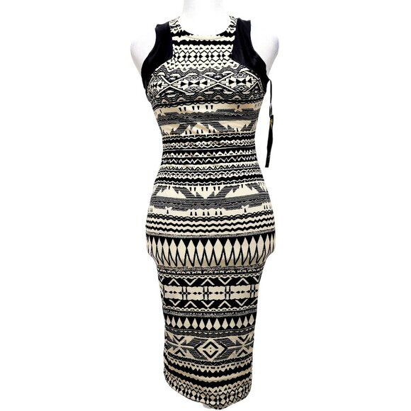 Tribal Print Sleeveless Midi Dress With Mesh Panel Detail Size S - Picture 2 of 13